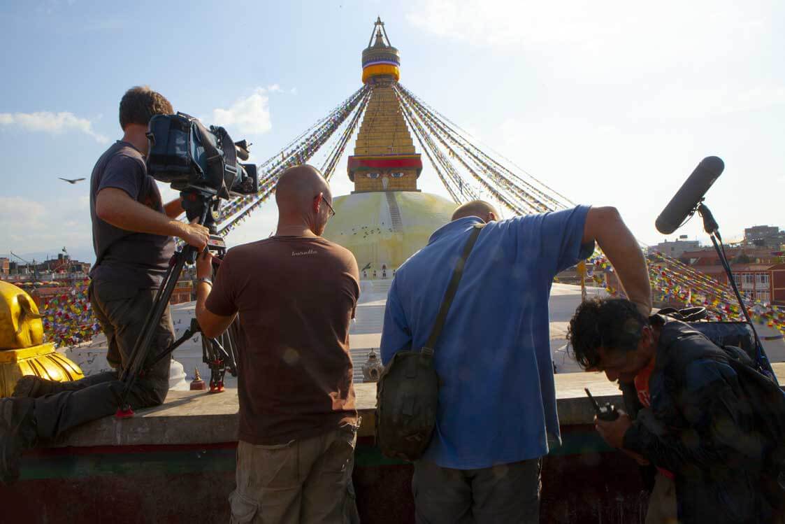 Filming at religious site bouddhanath stupa